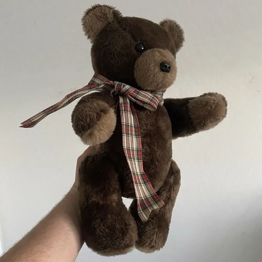 RUSS Stuffed JAX TEDDY BEAR FAUX FUR Plush Brown Animal Plaid Bow Toy